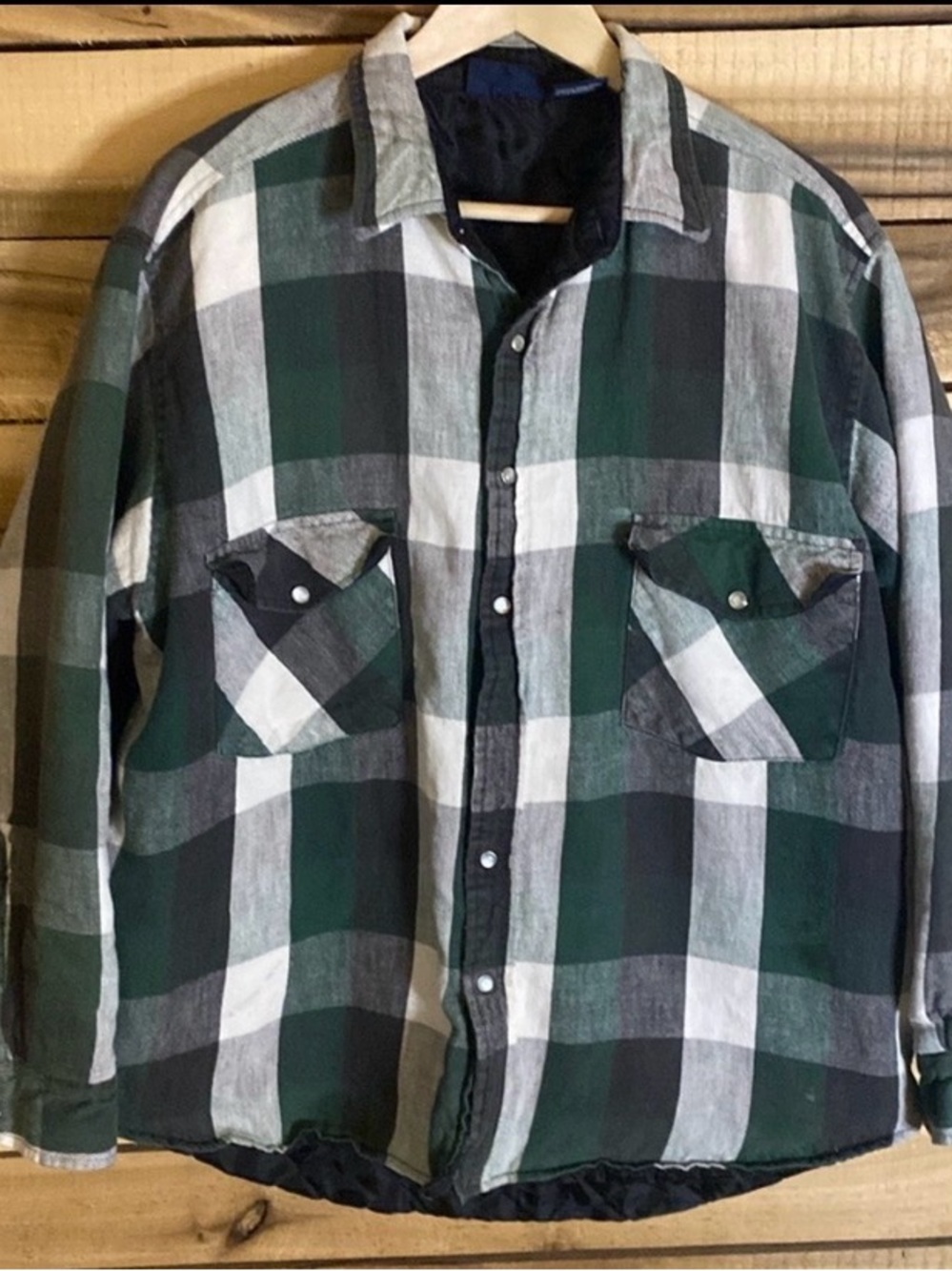 Five Brothers insulated quilted lining flannel shirt jacket green white black